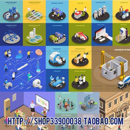 平面設計ui設計app 2.5d插畫綜合就醫工廠運輸工作卡通矢量ai素材